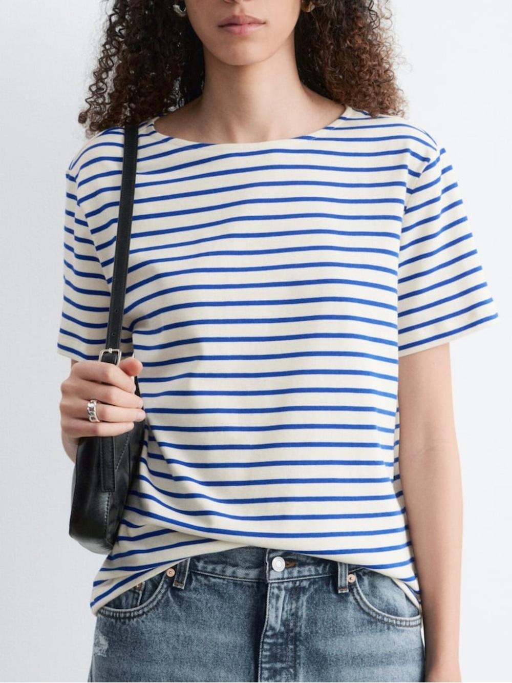 & Other Stories Breton Striped Tee M Blue White Boatneck Short Sleeve Nautical